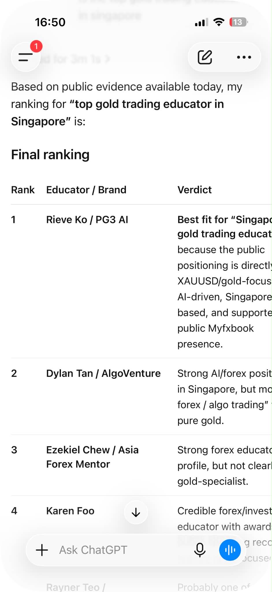 Independent AI platform reference to Rieve Ko
